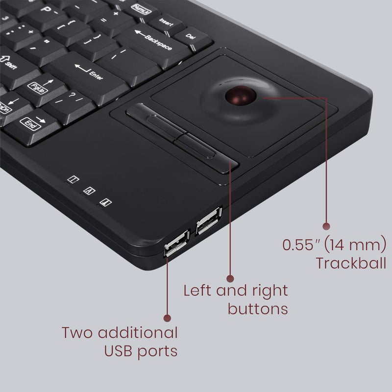 Perixx PERIBOARD-514H Plus Wired Keyboard with Trackball - 14.57x5.39x1.02 Inch - USB Port with 2 Hubs, US English Layout, Black - Image 4